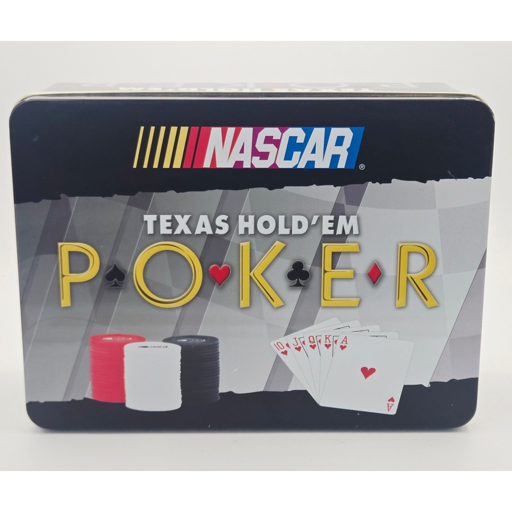 NASCAR Texas Hold'em Poker Set USAopoly 240 Custom Chips Playing Cards in Tin